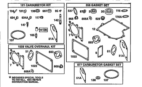 Gasket Kits Diagram and Parts List for 287700  Briggs and Stratton Engine